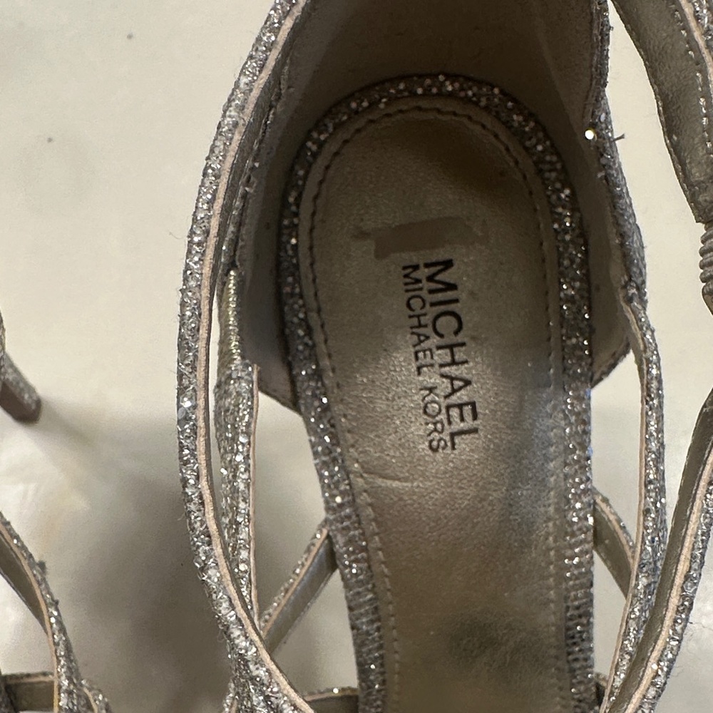 MICHAEL Michael Kors Sparkling Silver Strappy Heels - Picture 2 of 14